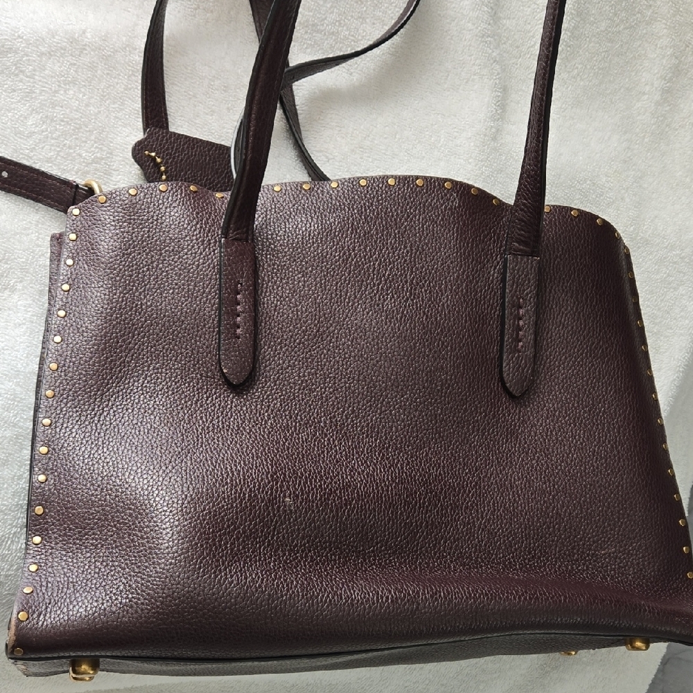 Coach Dark Brown/Oxblood Studded Leather Charlie Carryall Tote - Picture 5 of 16